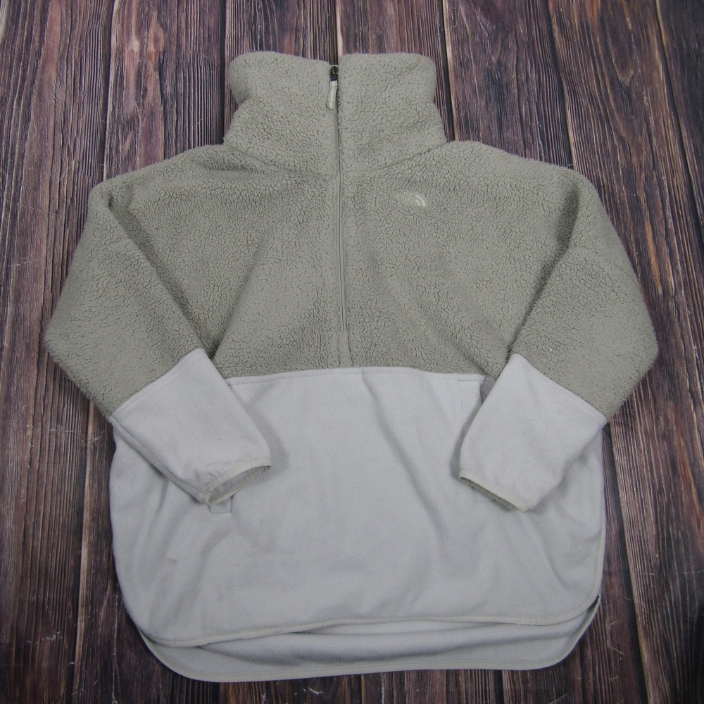 The North Face Jacket Womens Medium Gray Sherpa‎ Fleece 1/2 Zip Pullover Warm